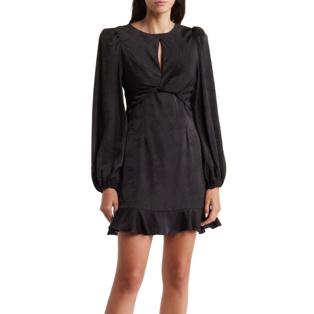 ASTR the Label | Black Front Twist Flora Satin Mini Dress